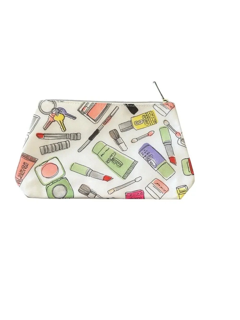 Clinique Makeup Cosmetics Makeup Theme Pouch Womens Zippered White Lined Bag New